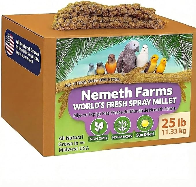 Nemeth Farms 25lbs Premium Spray Millet for Exotic Birds – Grown in The USA – 100% Natural & Non‑GMO Bird Treat – Sun‑Dried Millet for Parakeets, Conures, Cockatiels, Parrots & Budgies