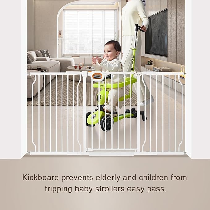 Extra Wide Baby Gate with Door Pressure Mounted 62.2-66.9 Inch,Child Dog Baby Safety Gates for Doorways,Walk Through Dog Gate Indoor for The House Kitchen Stairs No Drilling,White