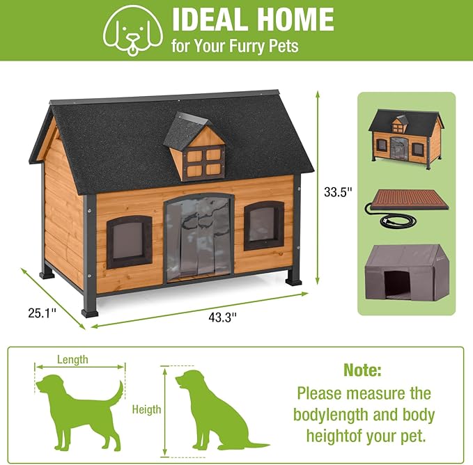 Gutinneen Extra Large Heated Dog House for Outside XL Insulated Dog House Outdoor Weatherproof with Safe Heating Pad, 6-Sided Thermal Liner, Chew-Proof Metal Frame for Medium to Large Dog Breeds