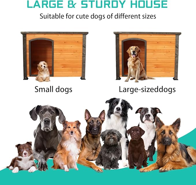 Large Wooden Dog House Outdoor Weatherproof Dog Houses for Dogs Outside Indoor Doghouse Large Breed Dog Kennel for Winter with Raised Feet, Orange+Black