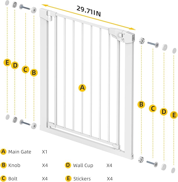 Easy Step Walk-Thru Baby Gate – Adjustable Safety Gate for Babies & Pets, Pressure Mount Kit, Includes Wall Cups – 29.7-32W x 30.5H, Auto-Close