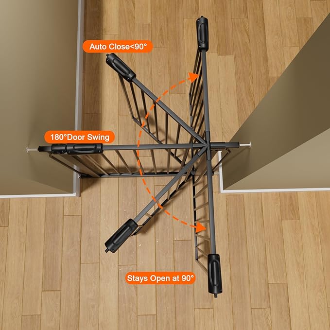 Narrow Baby Gates for Stairs Doorways Auto Close Tension Black Metal Child Pet Safety Gates with Pressure Mount 29-34 Inch Wide
