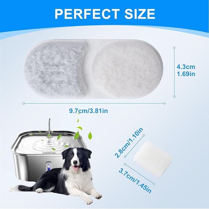8+8 Pack Pet Fountain Filter Replacement Compatible with MAILOFY 14L/3.7Gal Stainless Steel Dog Water Fountain, 4-Layer Filter System with Activated Carbon for Dog Water Filter Replacement