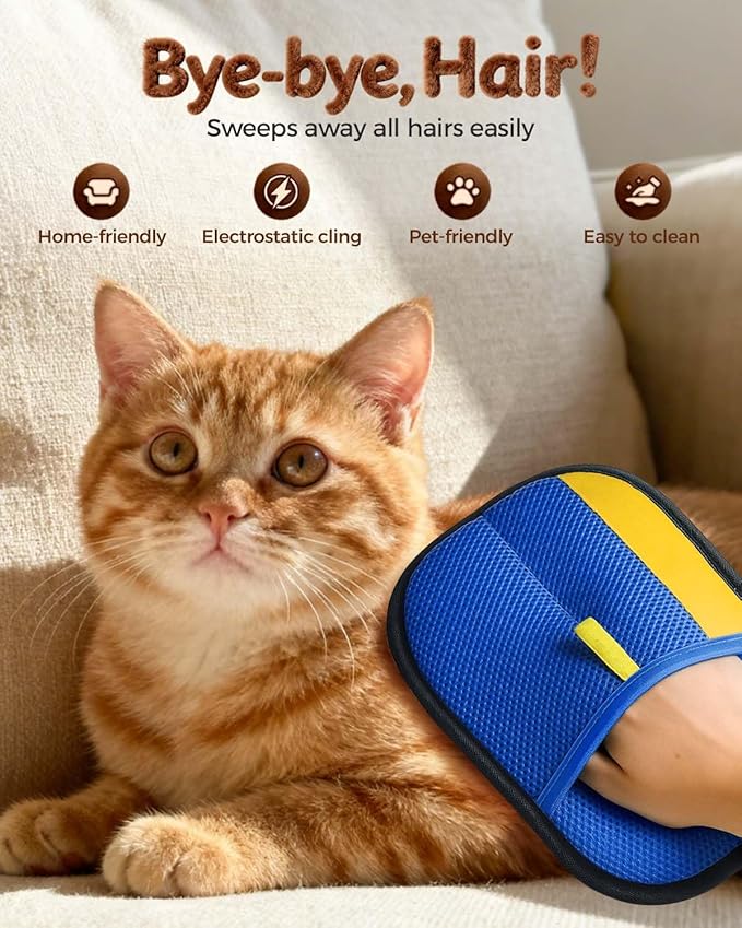 Pet Hair Removal Glove, Upgraded Thickened Pet Hair Remover Glove for Cats & Dogs, Reusable Powerful Cat Grooming Gloves, Pet Hair Remover Tool for Clothing, Couch, Furniture, Car Seats