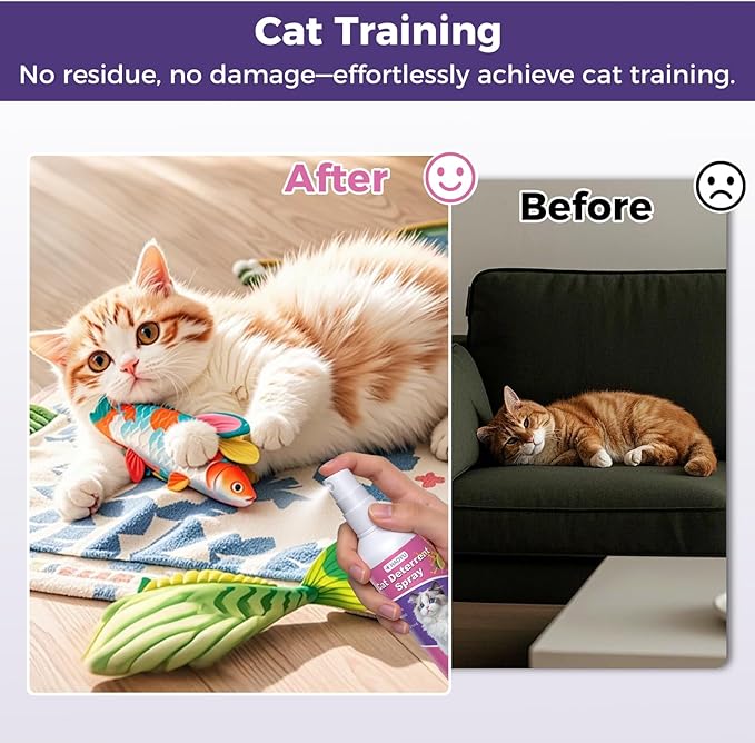 Cat Deterrent Spray, Cat Repellent Spray - Natural, For Effective Scratch & Chew Deterrent, Training Aid for Cats, Protect Furnitures, Sofa, Rug, Restricted - Training Safe, 100 ml (3.38 Oz) 2 Pack