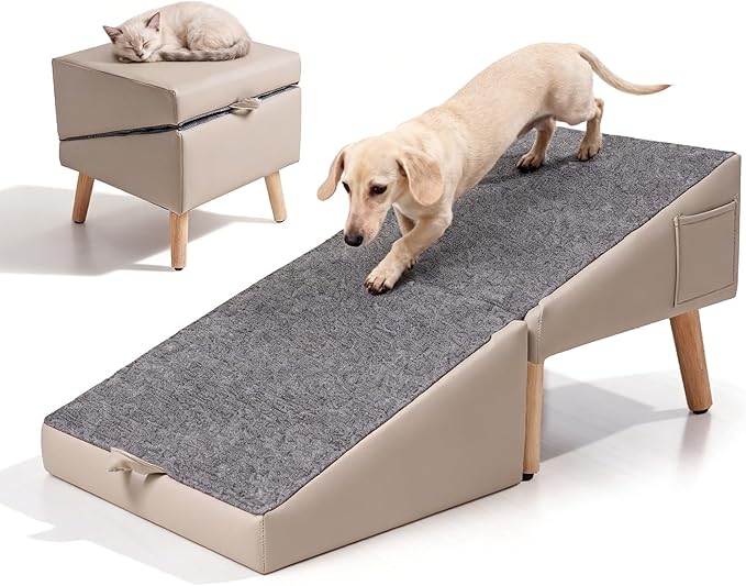 Dog Ramp for Couch & Bed, 2-in-1 Dog Stairs for Small and Medium Dogs & Cats, 16'' Indoor Pet Ramp with 23°Gentle Slope, Non-Slip Felt, Joint Protection for Senior & Injured Pets, Sturdy Ottoman-Style