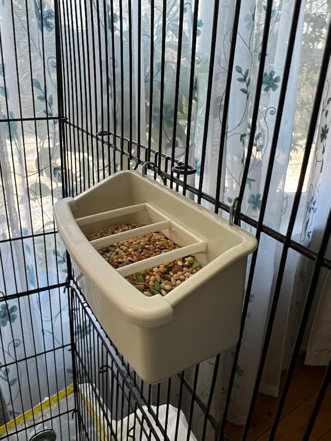 2 Bird Cage Aviary Universal Hanging Ccups Seed Food Feeders with Spill Proof Dividers Wire Hangers 4 oz Each