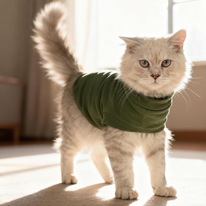 EXPAWLORER Soft Cat Sweater - Sweaters for Cats Only Warm Kitten Clothes, Fall and Winter Pet Coat Pullover Design, Fleece Sweatshirt Clothing Also for Puppy Small Dogs, Army Green M
