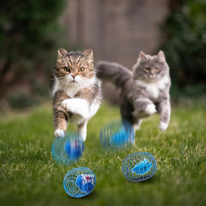 Jecery 5 Pcs Cat Spring Balls Toys Stretchable Rolling Balls Colorful Playful Coils Interactive Action Toy Caged Rats for Kitten Pet Supplies (Mouse,Blue White)