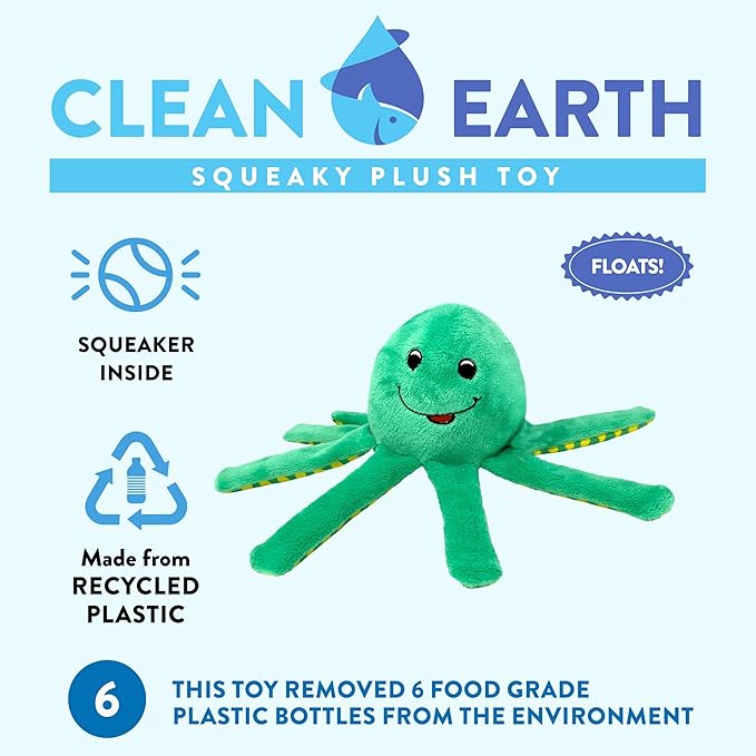 Spunky Pup Clean Earth Plush Octopus | Made from 100% Recycled Water Bottles | Small,Brown,7258