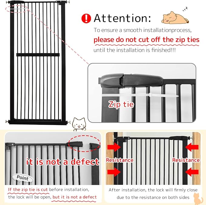 Lumizone Extra Tall Cat Gate 61.02" High Pressure Mounted Extra Wide 63.39"-67.32" (17Sizes) 1.37" Gap No Drilling Auto-Close Tall Pet Gate for Dogs (Black, 63.39"-67.32" W)
