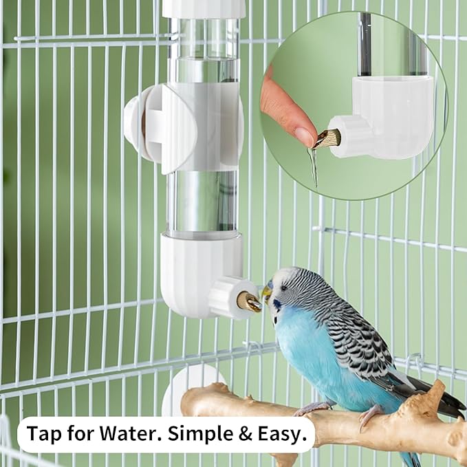 AOTU 7.4 Fl Oz Bird Water Dispenser Automatic No Mess Bird Water Feeder Parakeet Water Dispenser, Clear Cage Water Drinker for Conure Cockatiels African Grey Amazon Parrot Lovebirds & Canary