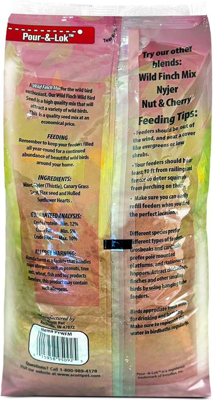 Scott Pet Wild Bird Seed, Wild Finch Mix, 10 lbs Bag, Finch Feed, Contains Nyjer Seed, Great for Tube Feeders, Food for Outside Wild Birds