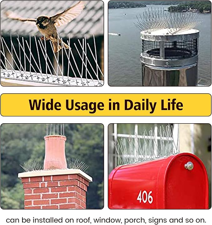 KKY 36 Pack Bird Spikes 13 inch Anti-Bird Nails Repellent Metal Deterant Spinners for Pigeon 38.9 Ft