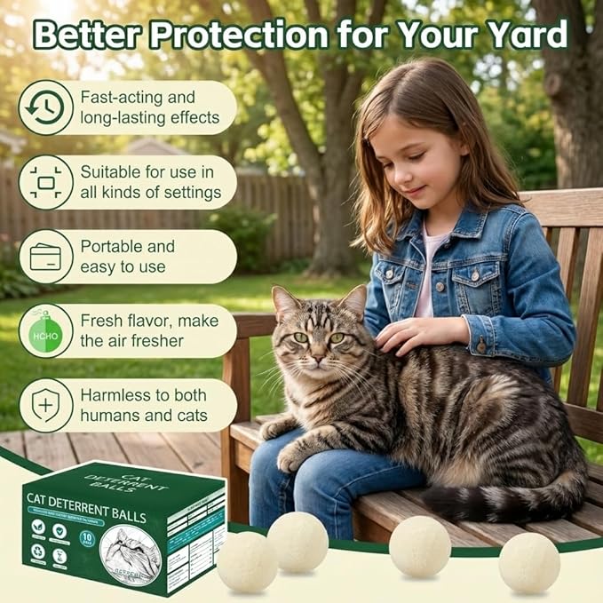10Pack Cat Repellent Outdoor & Indoor, Natural Peppermint Oil Cat Deterrent Balls Outdoor Indoor Keep Cats Off Yard Garden Lawn Plants and Chew-White