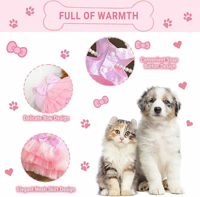 Dog Dresses, Fashion Pet Dog Clothes, Striped Mesh Puppy Dogs Princess Dresses (Pink, XX-Large)