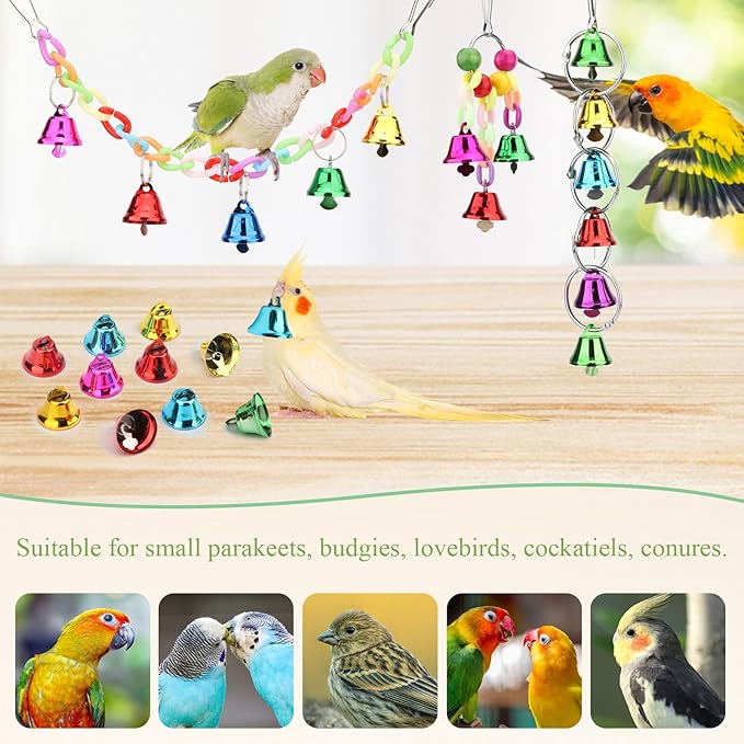Hypeety Parrot Chew Toys Swing Colorful Bells Chandelier Bird Hanging Toy Parrot Cage Craft Toys Cages African Grey Conure Cockatiel 4PCS Set