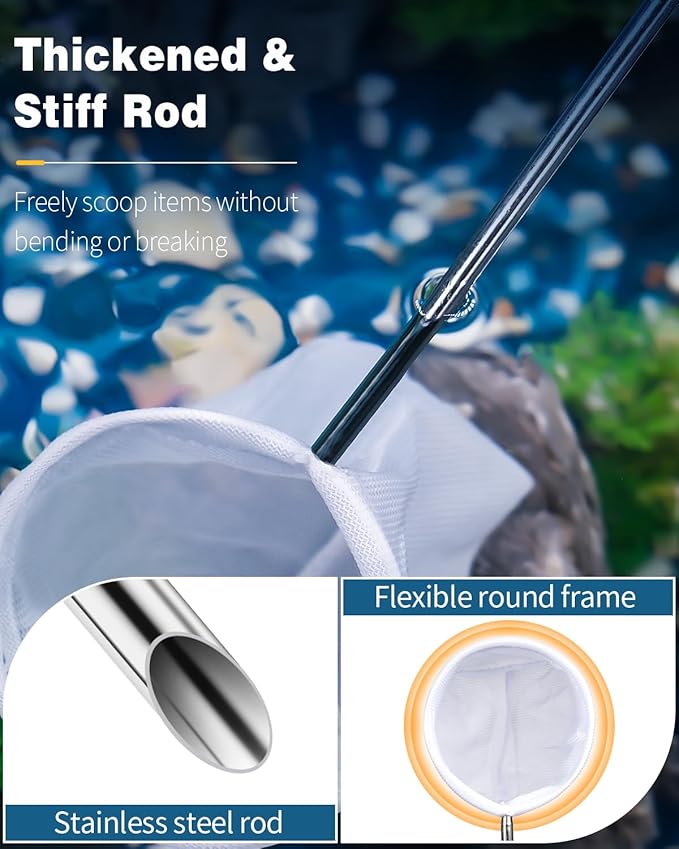 Pawfly 3 Inch Aquarium Shrimp Net, Tiny Fish Tank Net with Extendable Stainless Steel Handle, Soft Round Fine Mesh for Baby Fish, Food Residue, and Debris Skimming in Small Ponds & Tanks