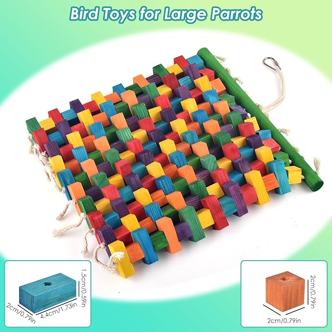 Large Bird Toy, 20in Parrot Toys for Cage, Multicolored Natural Chew Wooden Blocks for Medium to Large Macaws, Amazon, African Grey, Cockatoos