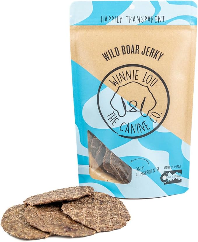 Winnie Lou Wild Boar Jerky Dog Treats – Limited Ingredient, Human Grade, Training Treats, USA Made, High Protein, Novel Protein, Hypoallergenic, Sensative Stomach (2 Pack)