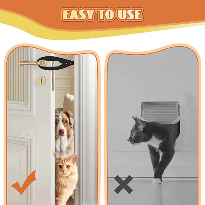 TGIOW Cat Door Latch, 2 Pcs Cat Door Stopper Pet Door Latch to Keep Dog Out of Litter Box and Food, Door Prop for Cat with 5 Adjustable Size Strap 2.5-6" Wide, No Measuring, Easy to Install, Black