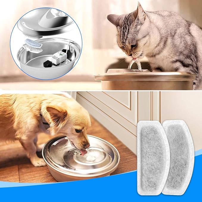 Cat Water Fountain Filter, 8 Pcs Replacement Water Filter Compatible with ORSDA D30 67oz/2L Stainless Steel Pet Water Fountains, 3 Triple Filtration System Automatic Pet Fountain Resin Filters