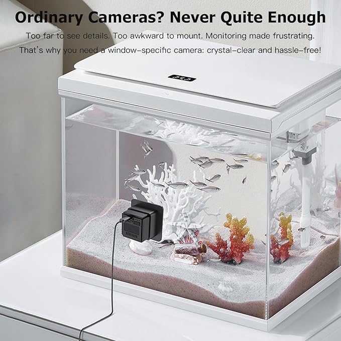Fish Tank Camera, 2K HD for Aquarium & Reptile Terrarium, 140° Wide-Angle with Anti-Glare, Night Vision, WiFi Pet Camera with AI Motion Detection, 2-Way Audio, 24/7 Cloud/SD Recording