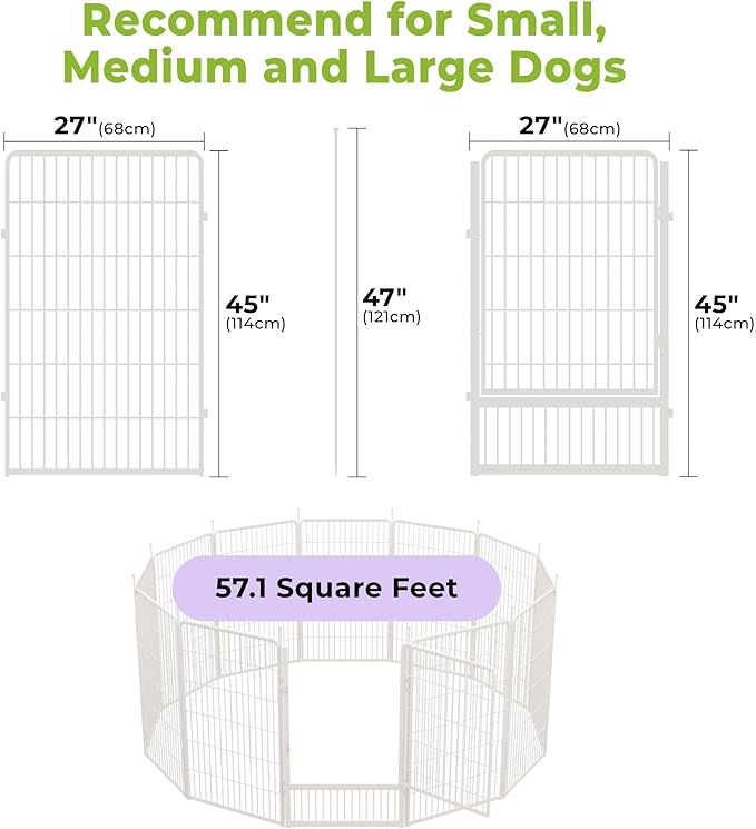 SunsGrove Dog Play Pen Indoors, 45 Inch 12 Panels Dog Playpen for Large Dogs, Easy Setup Anti-Rust Pet Fence, White