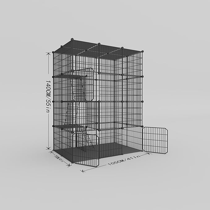 Large 4-Tier Cat Cage Indoor, DIY Cat Enclosures Detachable Metal Wire, Indoor Cat Crate Exercise Place Ideal for Kitty, Small Animals (Black, 41.3" L x 28" W x 55" H, 1)