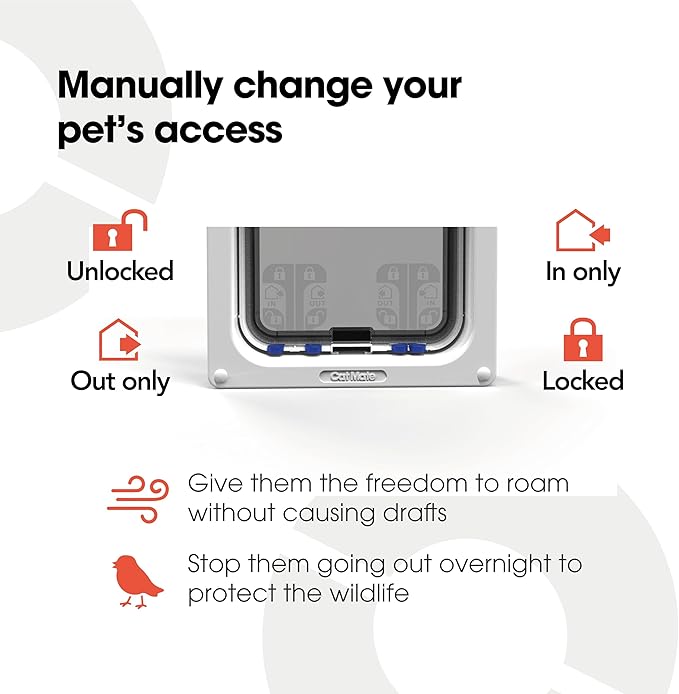 Cat Mate 4-Way-Locking Large Cat Flap (221) - Secure Lockable Door for Large Cats and Small Dogs, Easy to Install and Use, for UPVC/Metal, Wall and Wood, White