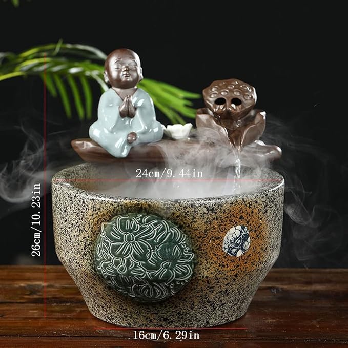 Fish Tank Aquarium Ceramic Fish Tank Home Living Room Circulation Flow Water Fish Tank Feng Shui Lucky Ornament Balcony Goldfish Bowl Fish Tank Glass Fish Tank(F)