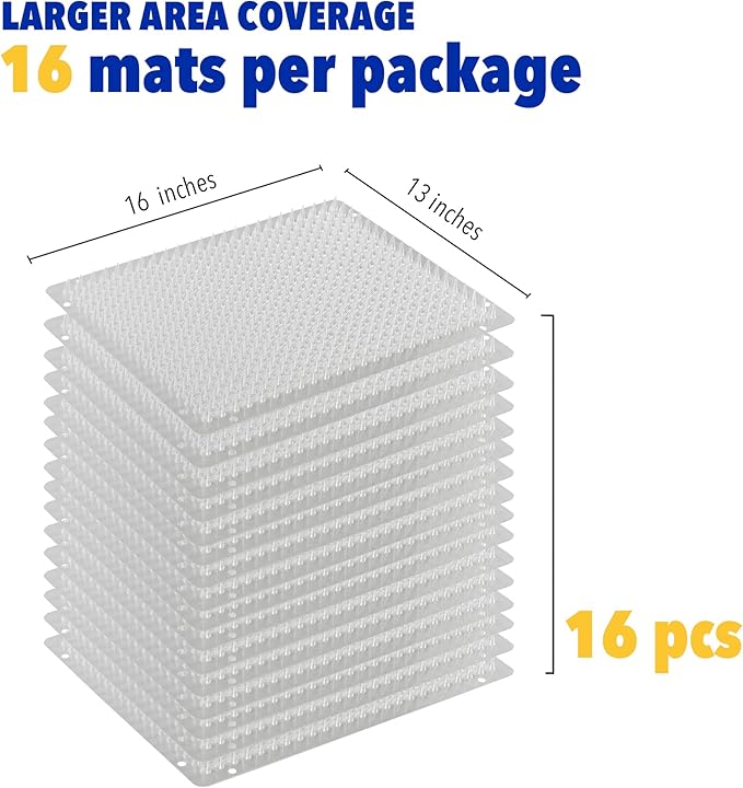 16 Pack Cat Deterrent Outdoor Scat Mat for Cats&Dogs, Keep Away Pest Plastic Mats with Spikes,16 x 13 Inches…