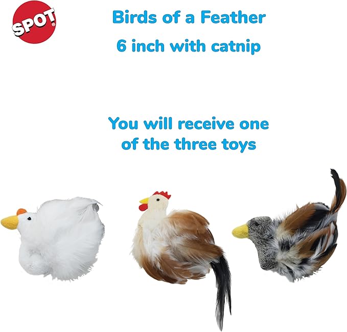 SPOT Birds of a Feather Catnip Toy for Cats – Interactive Plush Toy for Swatting, Pouncing, and Chasing – 6in, Assorted Styles