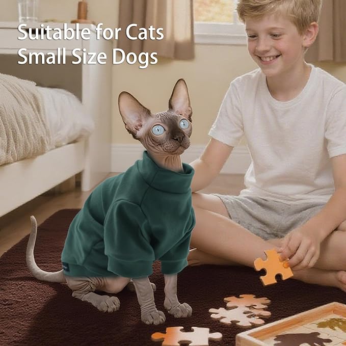 Sphynx Cat Sweater Hairless Cat Clothes Sweater Shirt Soft Warm Long Sleeves Pullover Pet Clothes Pajamas Dog Cloth for Small Dogs Jumpsuit Pet Sweaters (Green, Medium)