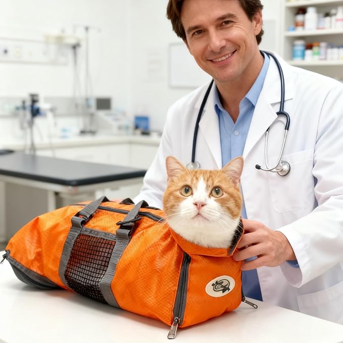 Cinf Cat Nail Clipping Cleaning Grooming Restraint Bag （Free Muzzle） No Scratching Biting for Bathing Nail Trimming Injecting Examining((Orange,M)