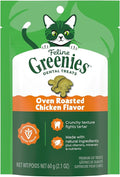 Greenies Cat Treats, Feline Veterinarian-Recommended Adult Natural Dental Cat Treats, Oven Roasted Chicken Flavor, 2.1 oz. Pouch