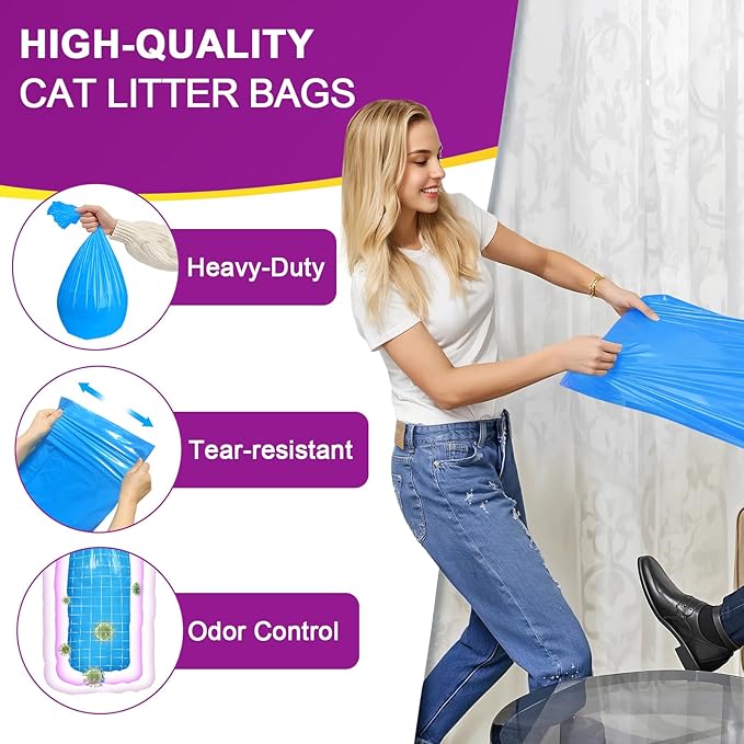 Cat Litter Refill Bags Cartridge 8 Pack 24FT, Compatible with Pet Genie Standard/Plus/Style Pail Refills, 7-Layer Odor Control & Leak-Proof Waste Bags, Lasts Up to 96 Weeks