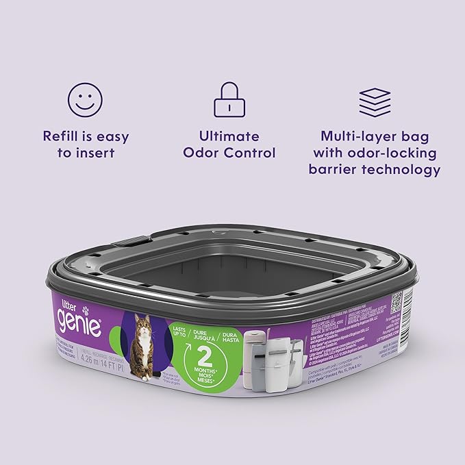 Litter Genie Refill Bags | Standard 12-Pack, 168 total ft | Up to 24 Months of Supply | Ultimate Odor Control Cat Litter Bags