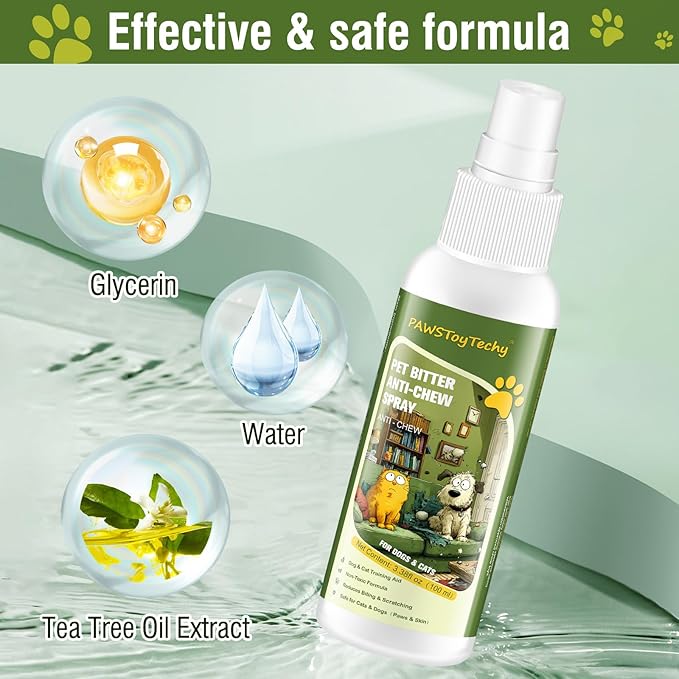 Anti-Chew Bitter Dog Spray, Stop Chewing and Licking, No Chew Spray for Dogs & Cats, Protect Furniture Shoes Belongings, Natural Pet Safe Formula, No Stain 3.38 fl oz (100 ml)