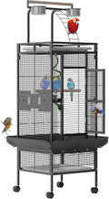 60 Inch Large Bird Cage - Wrought Iron Bird Cage with Rolling Stand, Play Top, 4 Stainless Steel Bowls, Slide-Out Tray, Metal Parrot Cage for Cockatiel, Conure, Budgie, Lovebird - Black