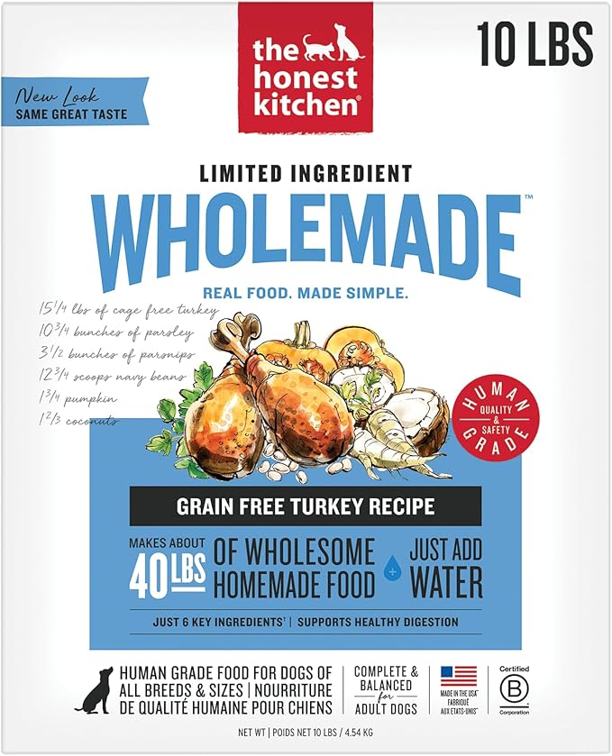 The Honest Kitchen Human Grade Wholemade™ Dehydrated Dog Food, Limited Ingredient Dog Food, Turkey, 10 lb (makes 40lbs)