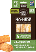 Earth Animal No Hide Chews - Long Lasting Rawhide Free Medium Dog Chews Rolls, Pork - 6 Count