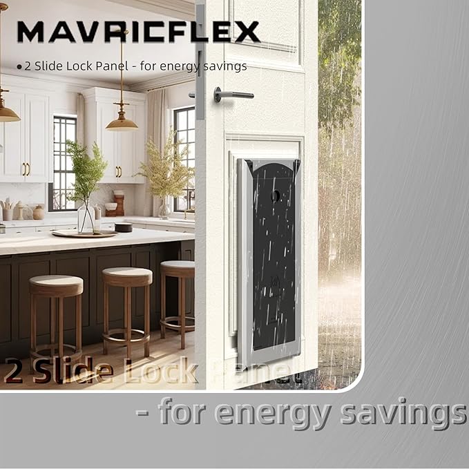MAVRICFLEX Heavy Duty Dog Door for Large Dogs Up to 100LBS, Aluminum Frame Doggie Door with Double Sliding Panel and 2 Soft Flaps, Easy to Install, Large, Matte Silver