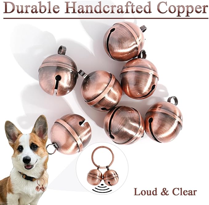 Copper Dog Bells for Collars with Quick-Release Clasp - Audible Safety Trackers for Medium to Large Dogs, Outdoor Collar Accessories(Glossy Copper)