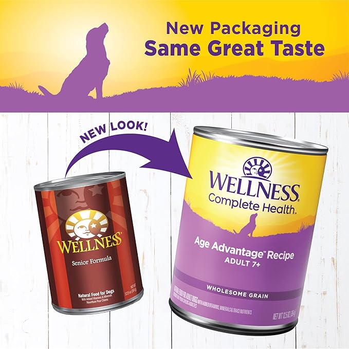 Wellness Complete Health Pate Age Advantage Senior Canned Wet Dog Food, Wholesome Grains, Natural, Chicken and Sweet Potato, 12.5 oz, Pack of 12 Cans