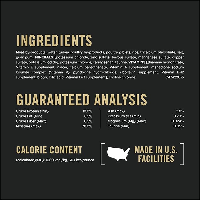 Purina Pro Plan Urinary Tract Health Turkey and Giblets Entree Classic Wet Cat Food Pate - 5.5 oz. Cans,(Pack of 48)