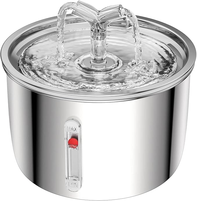 Cat Water Fountain Stainless Steel, 67oz/2L Pet Water Fountain Ultra Quiet Pump Cat Automatic Water Dispenser 3 Flow Modes for Inside Cats Small Dogs Puppies Multiple Pets Watering Supplies