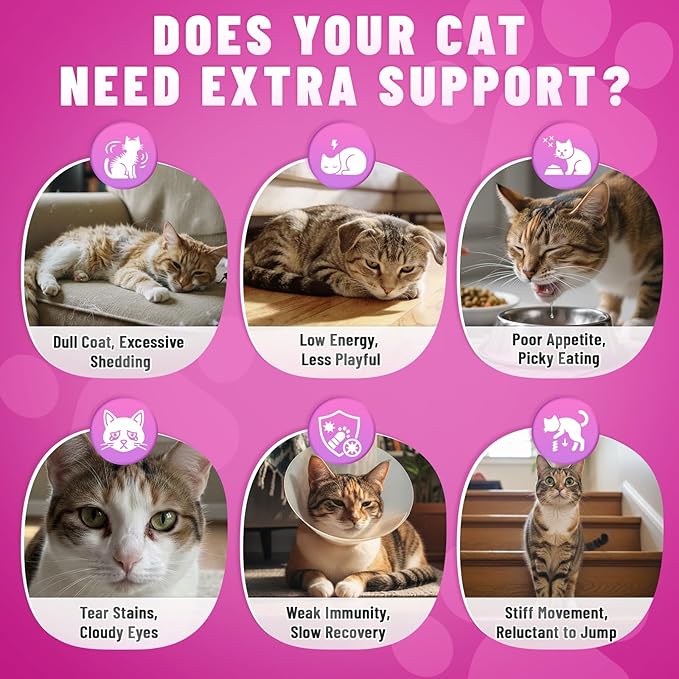 Taurine for Cats Vitamins Treats, 15 in 1 Cat Multivitamin Support Skin, Joint, Digestion & Immune Supplement, 500 Crunchy & Creamy Chews with Essential Vitamins for Cats of All Ages (90-Day Supply)