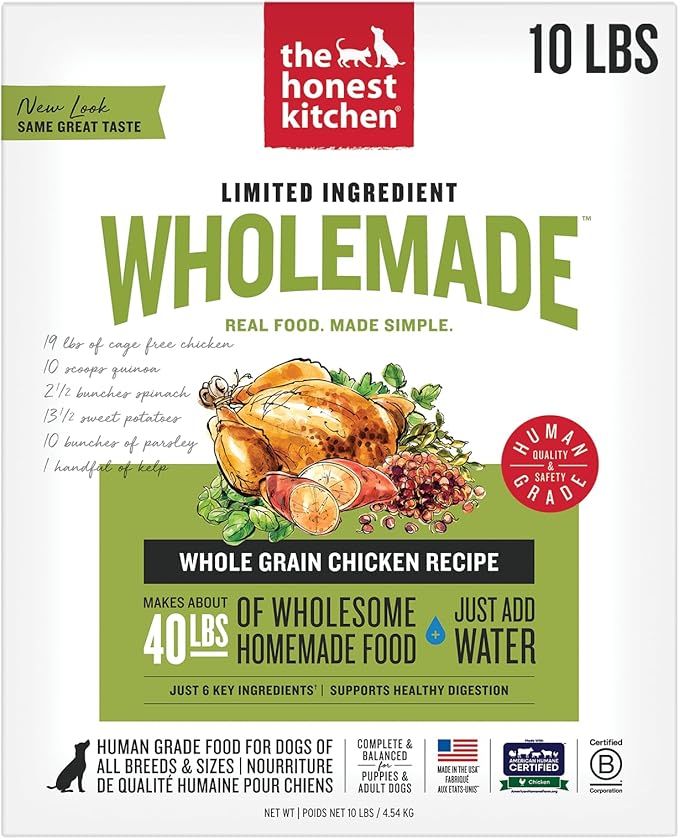 The Honest Kitchen Human Grade Wholemade™ Dehydrated Dog Food, Limited Ingredient Dog Food, Chicken, 10 lb (makes 40lbs)