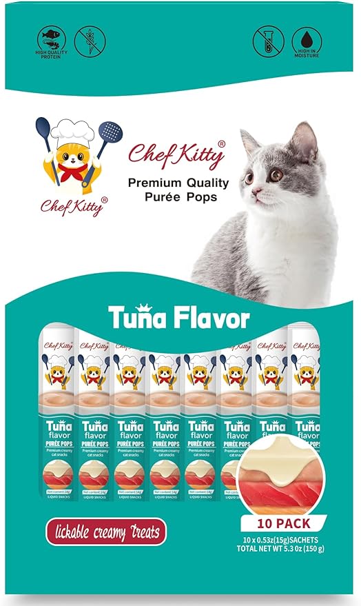 Cat Treats Lickable | Grain-Free Tuna Cat Treats | Creamy Puree Squeeze Ups with Vitamin E & Taurine, Digestible Formula | 0.5 oz. Each Tube, Tuna Flavor | 10 Tubes